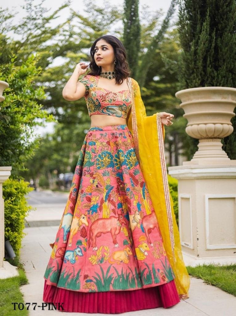 Indian Designer Pink Chinon Lehenga Choli With Embroidery Work