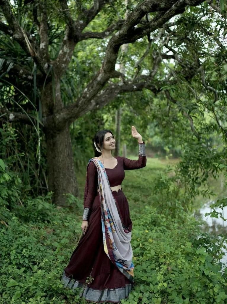 Kalamkari Brown Lehenga Choli With Printed Dupatta