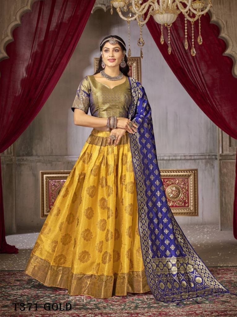 Latest Gold Jaquard Silk Lehenga Choli