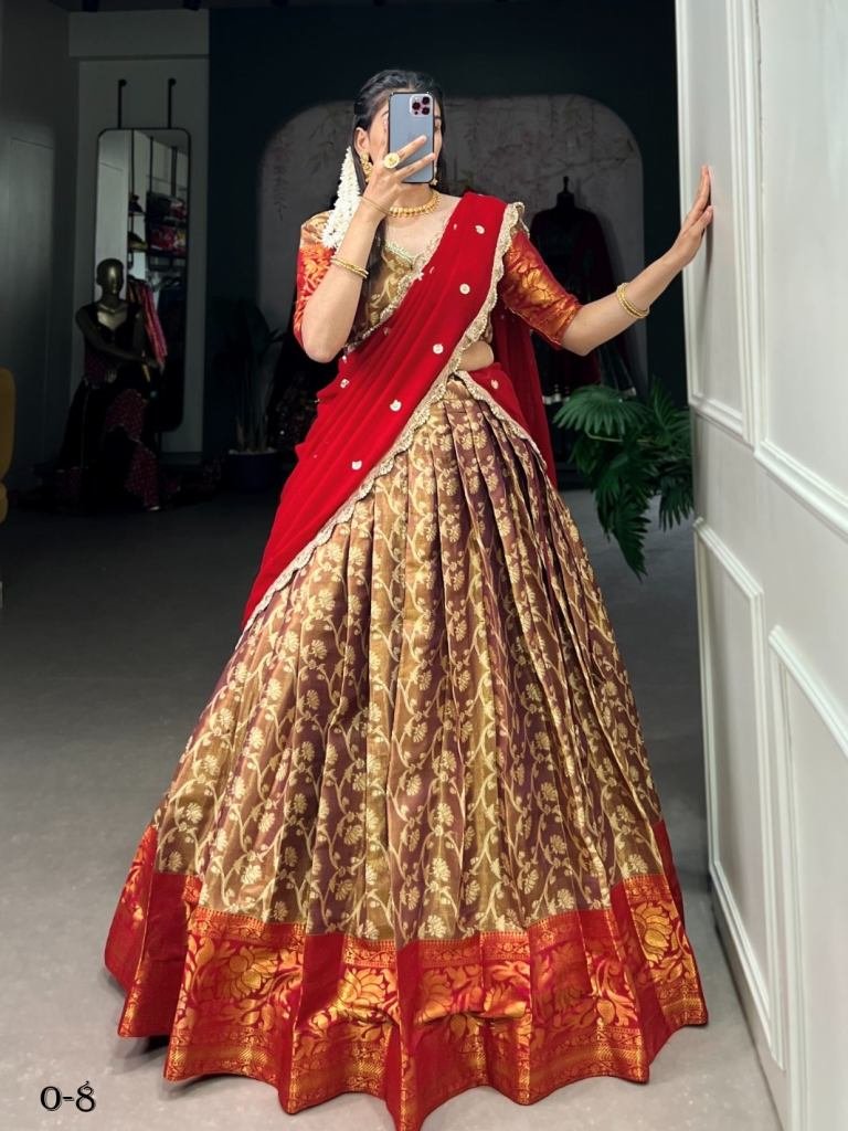 Latest Red Jacquard Silk Lehenga With Georgette Dupatta
