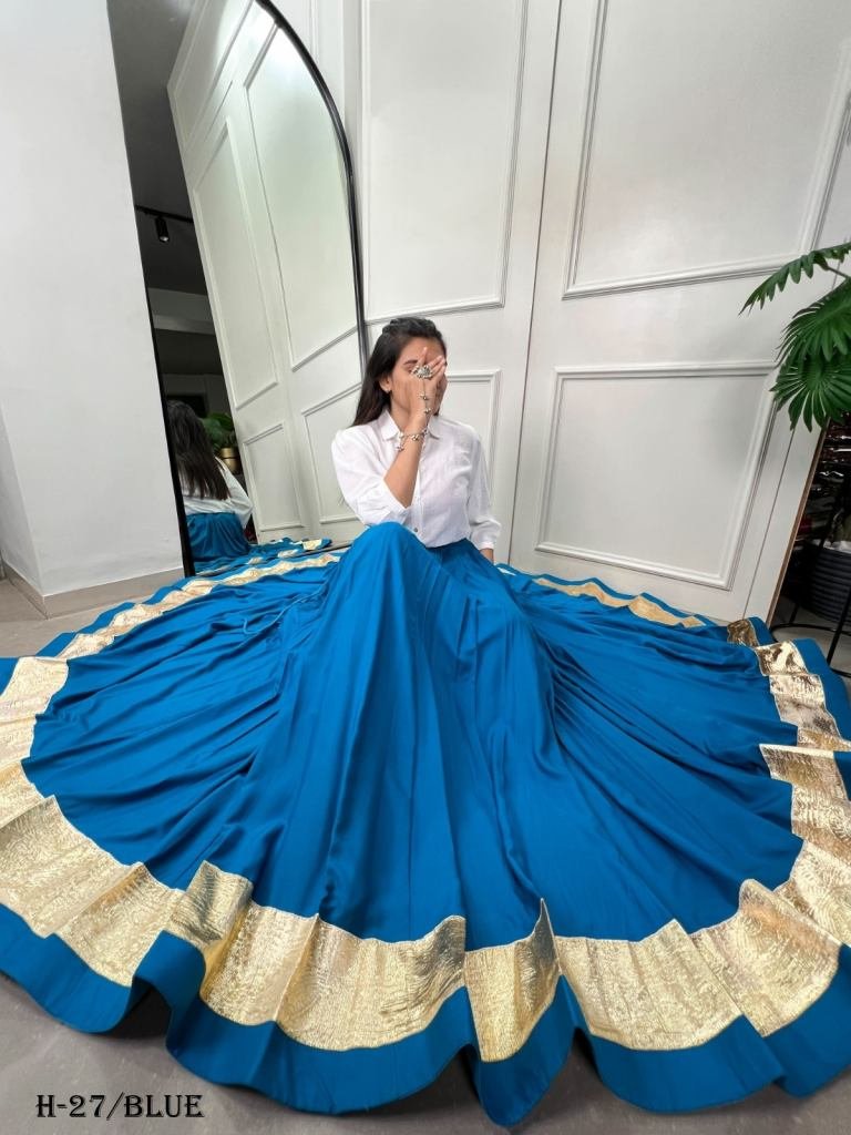 Fancy Rayon Blue Navratri Chaniya With 6Mtr Flair Only Skirt