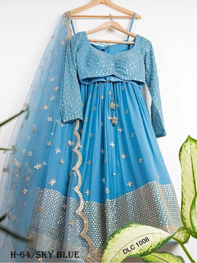 Latest Sky Blue Georgette Lehenga Choli With Dupatta