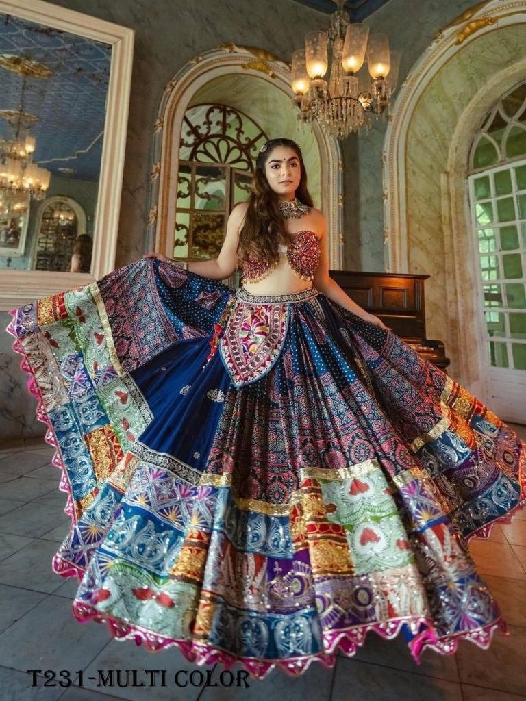 Latest Womens Multi Color Wear Butter Silk Lehenga Choli
