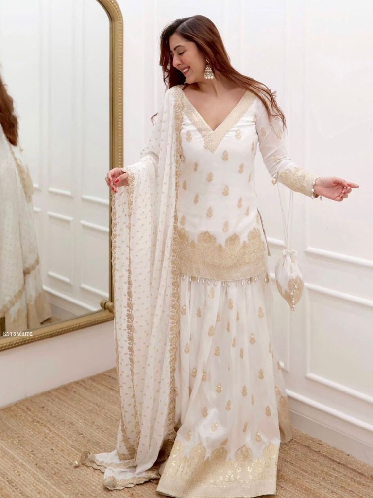 Launching New Georgette White Top lehenga With Dupatta Set