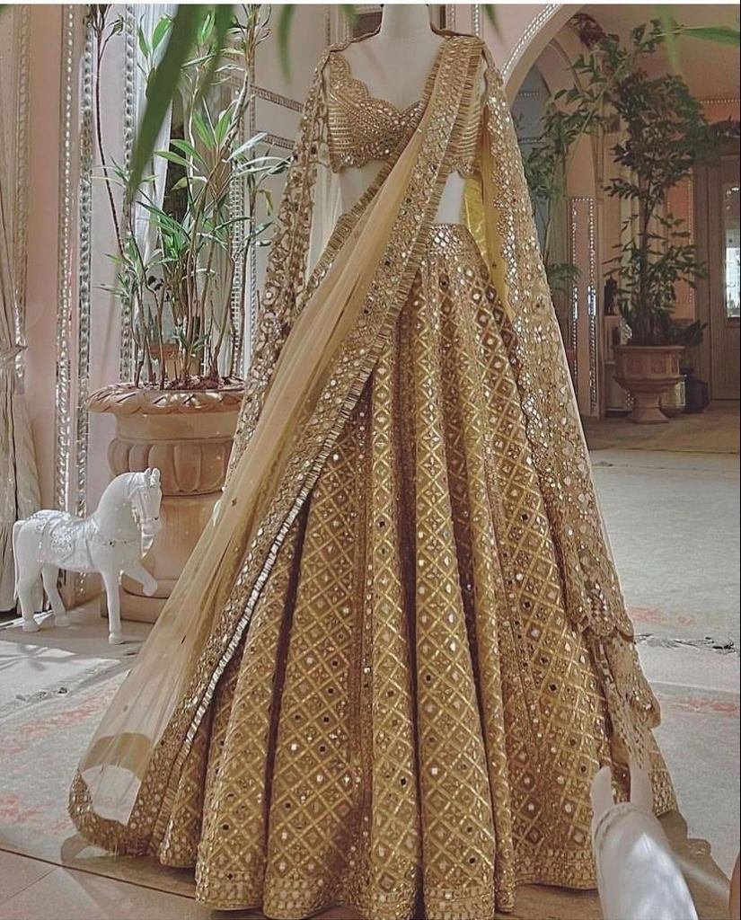 Launching New Golden Colour Lehenga with Mono Satin Silk Foil Mirror
