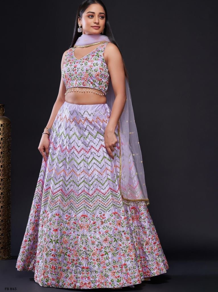 Lavender Silk Blend Sequins Stain Unstich Lehenga Choli With Dupatta