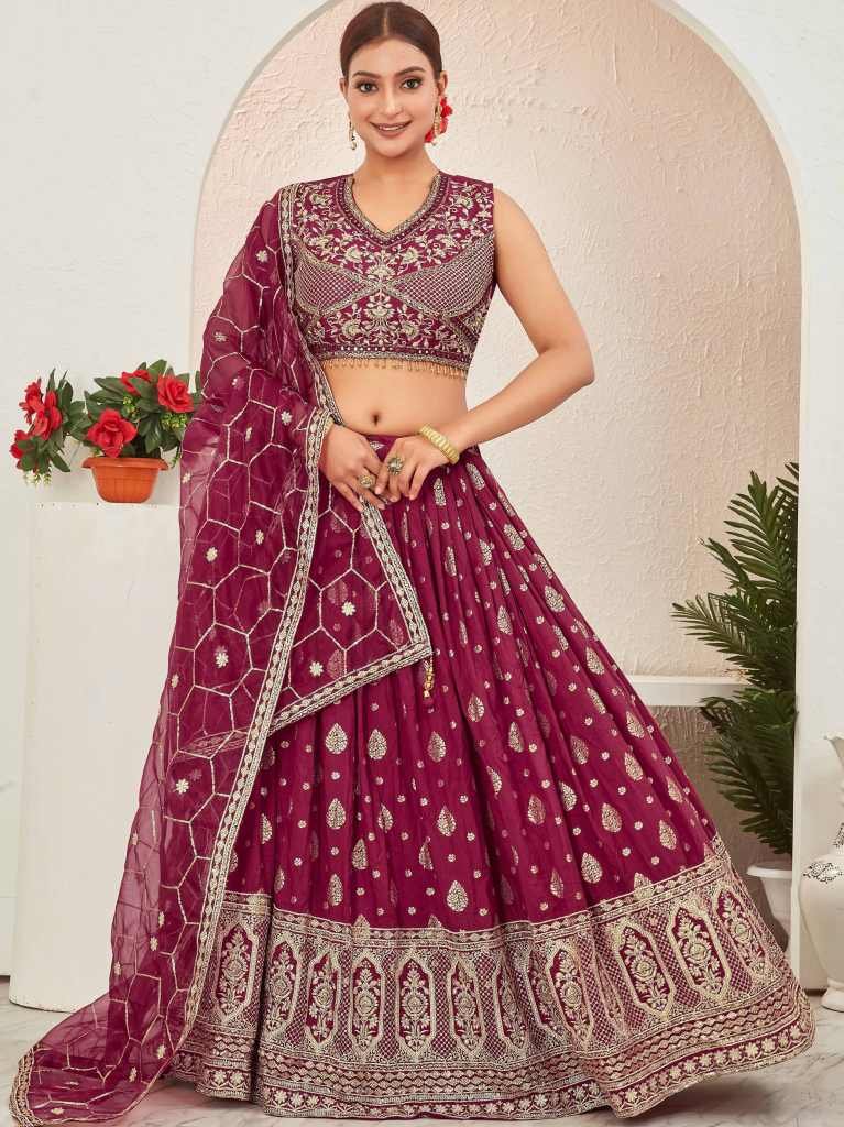 Maroon Embroidered Readymade Lehenga Choli