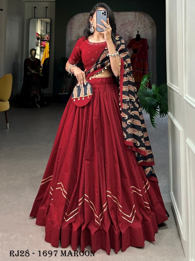 Maroon Full Flare Lehenga Choli Dupatta With Purse