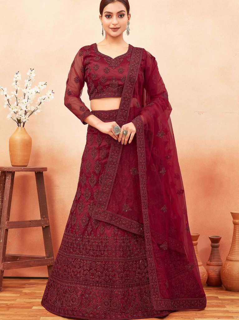 Maroon Net Semi Stitched Lehenga choli