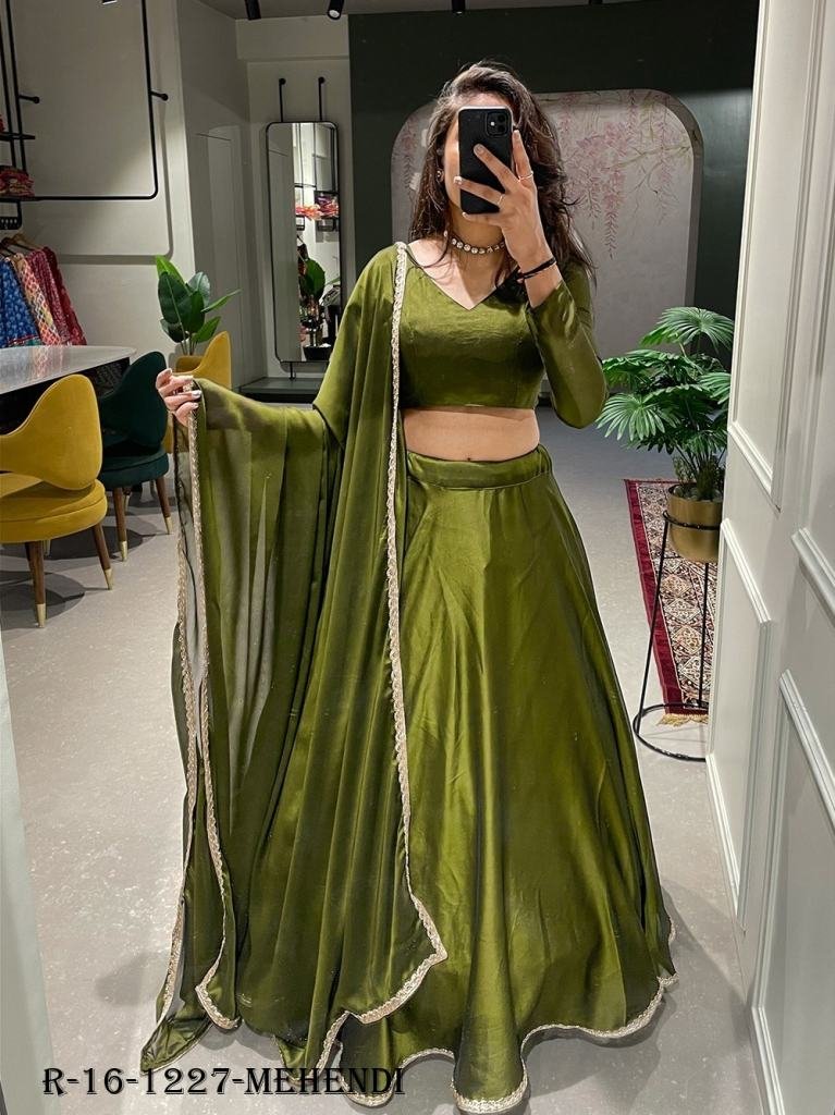 Mehendi Full Plain Rangoli Silk Lehenga Choli