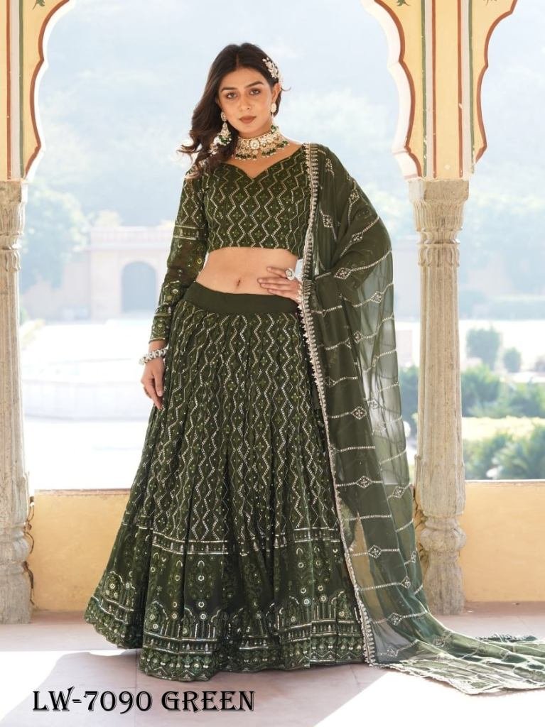 Mehendi Embroidered Faux Georgette Lehenga Choli