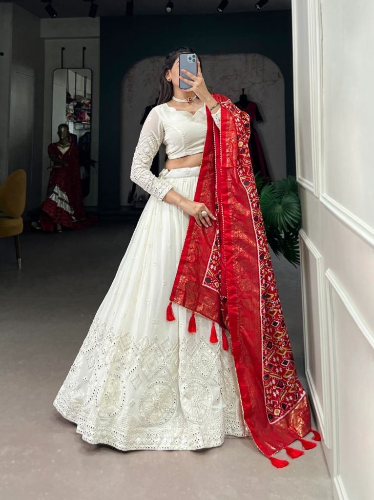 Mirror Work Lehenga With Dola Silk Dupatta