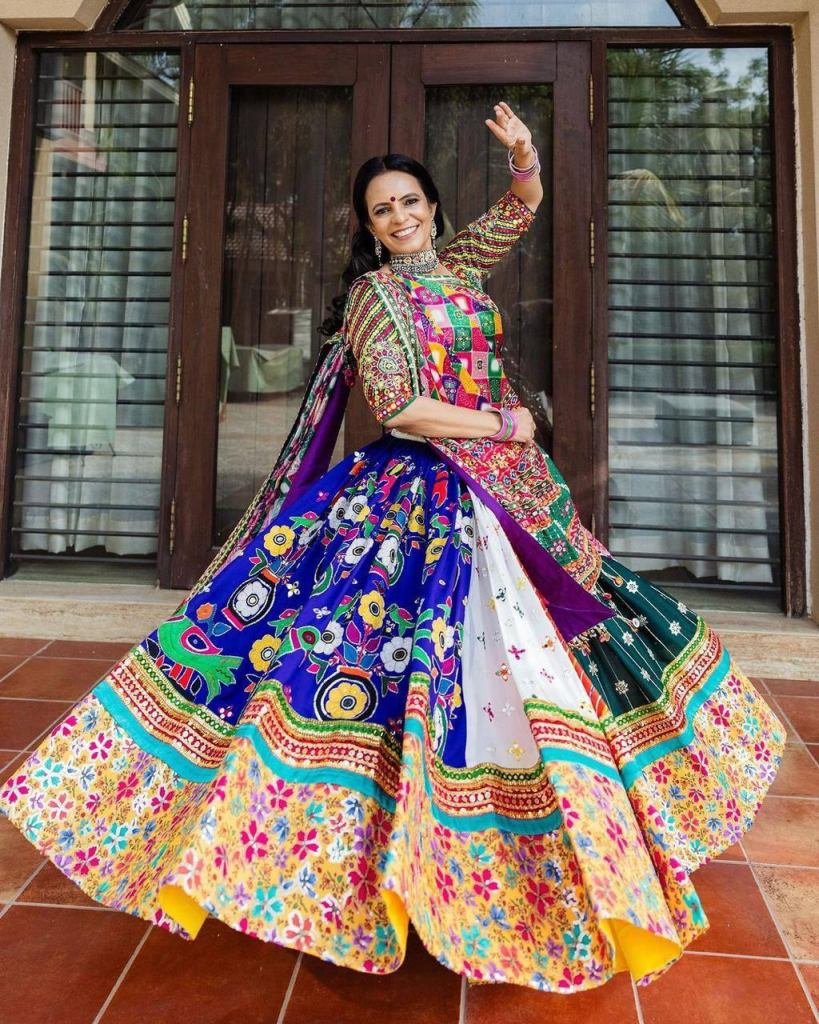 Multi Color Muslin Cotton Lehenga Choli With Mirror Work