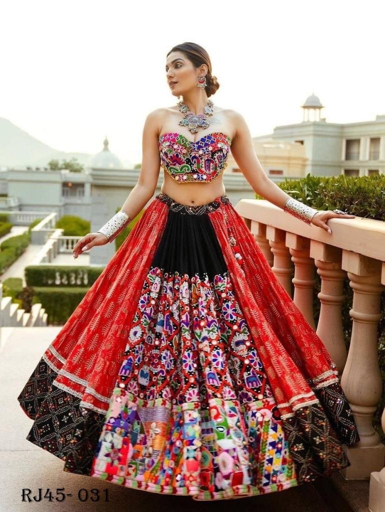 Multicolor print mirror work gujarati garba navratri ghagra Choli