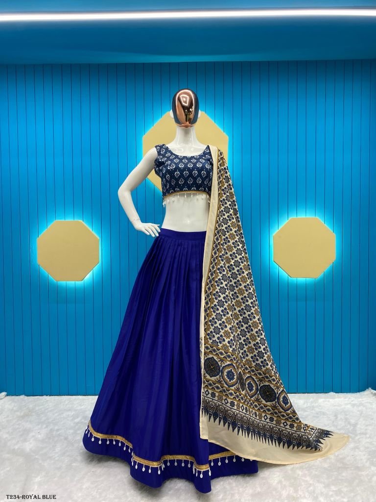 Navratri Collection Royal Blue Santoon Lehenga Choli With Dupatta