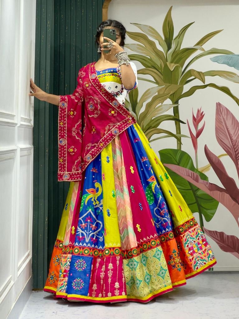 Navratri Multi Colour Lehenga Choli With Elegent Mirror Work