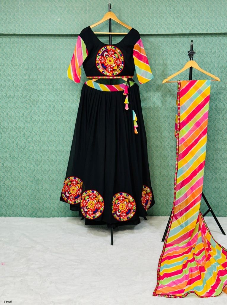 Navratri Special Black Georgette Lehenga Choli With Gamthi Work