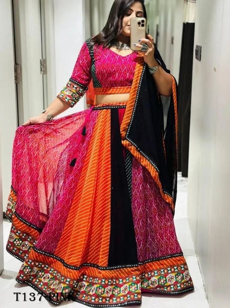 Navratri Special Pink Muslin Cotton Lehenga Choli