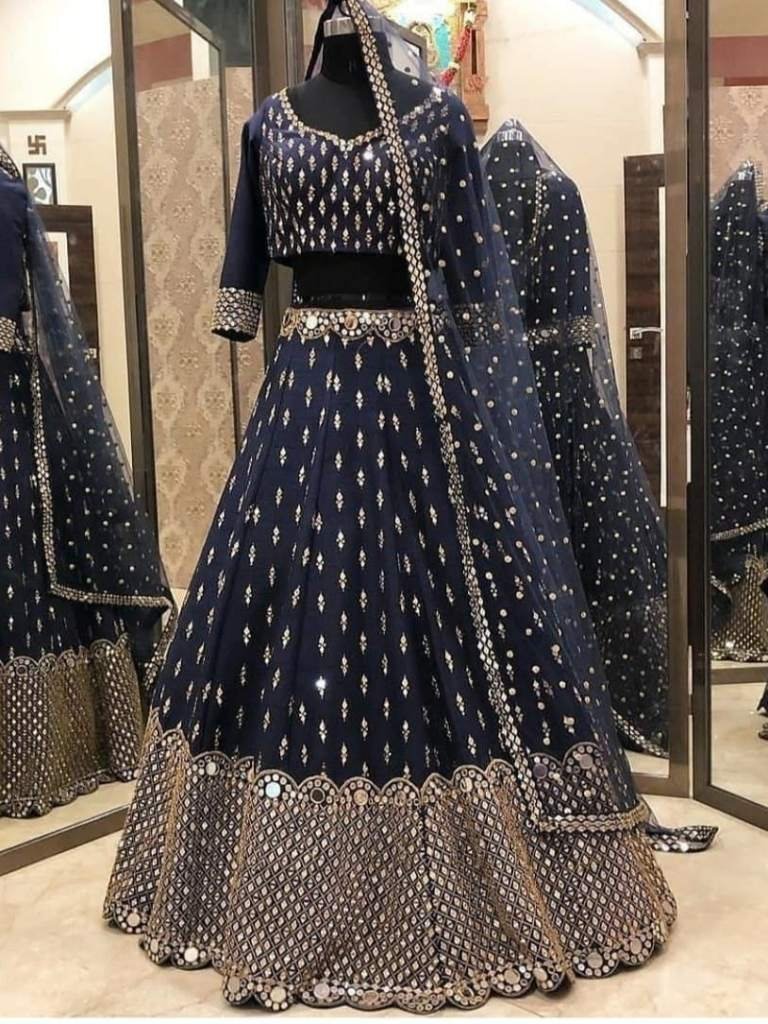 Navy Blue Sequence Embroidery Work Lehenga Choli