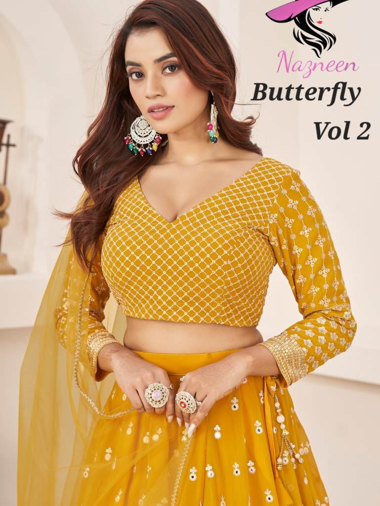 Nazneen Butterfly Vol 2 Georgette Yellow Lehenga 6161