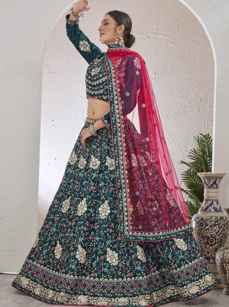 New Arrival Rama Blue Semi Stitched Jute Silk Lehenga choli