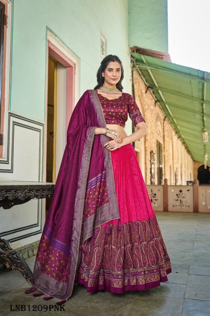 New Arrival Tussar Silk Kashmiri Foil Print Lehenga Choli