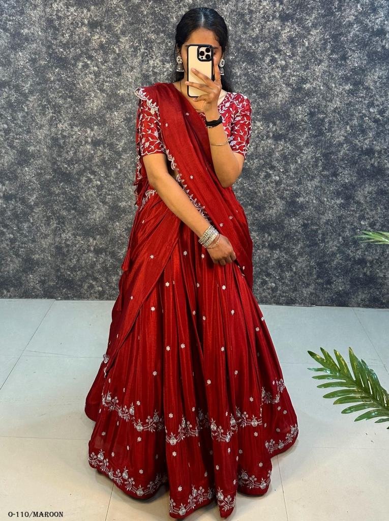 New Design Maroon Chinon Lehenga