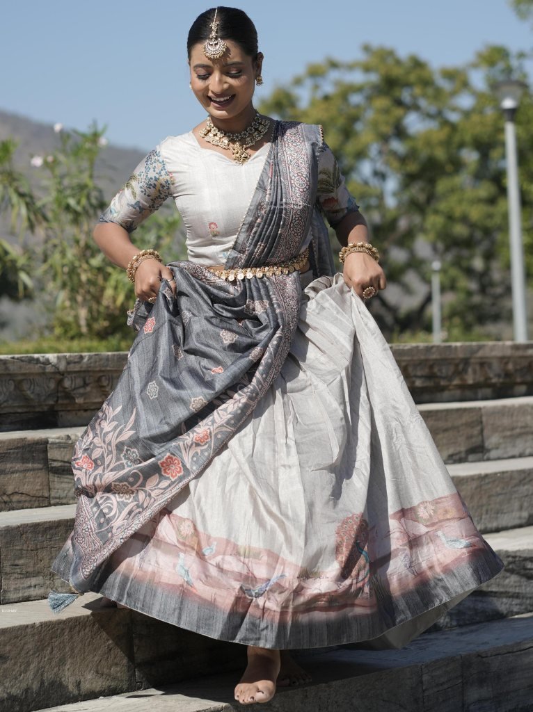 New Designer Grey Kalamkari Print Lehenga Set