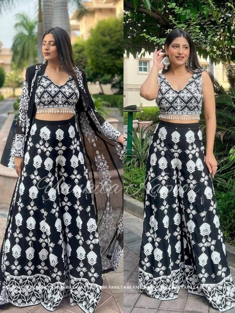 New Designer Party Wear Embroidery Lehenga Shrug With Palazzo