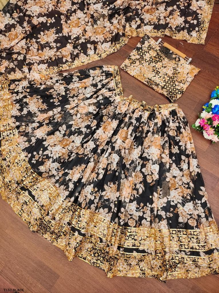 New Fancy Black Organza Digital Print Lehenga Choli