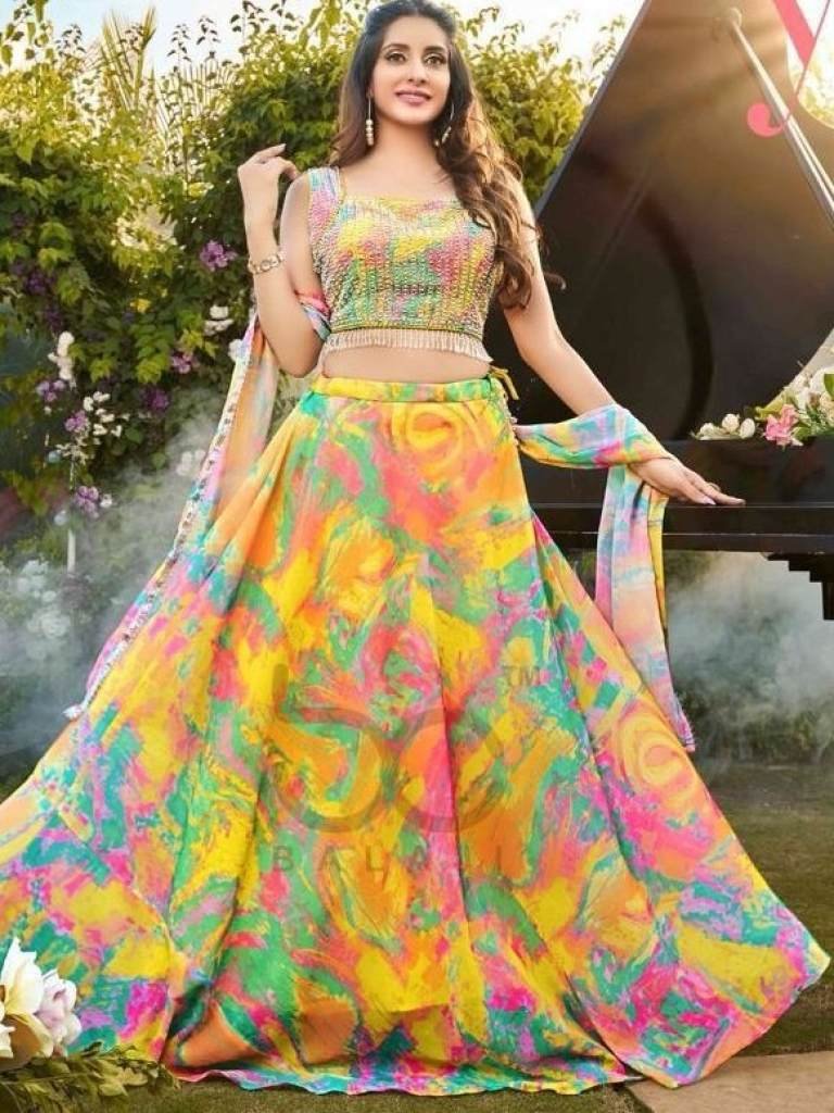 New launched Yellow Mix Silk Stitched Lehenga Choli with Hand work Design 4316