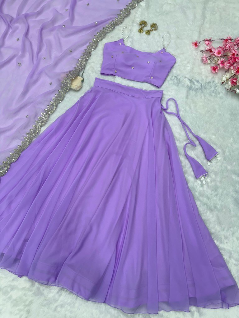 New Lavender Pure Georgette Lehenga Set