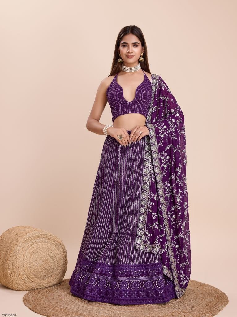 New Purple Georgette Sequins Work Lehenga Choli