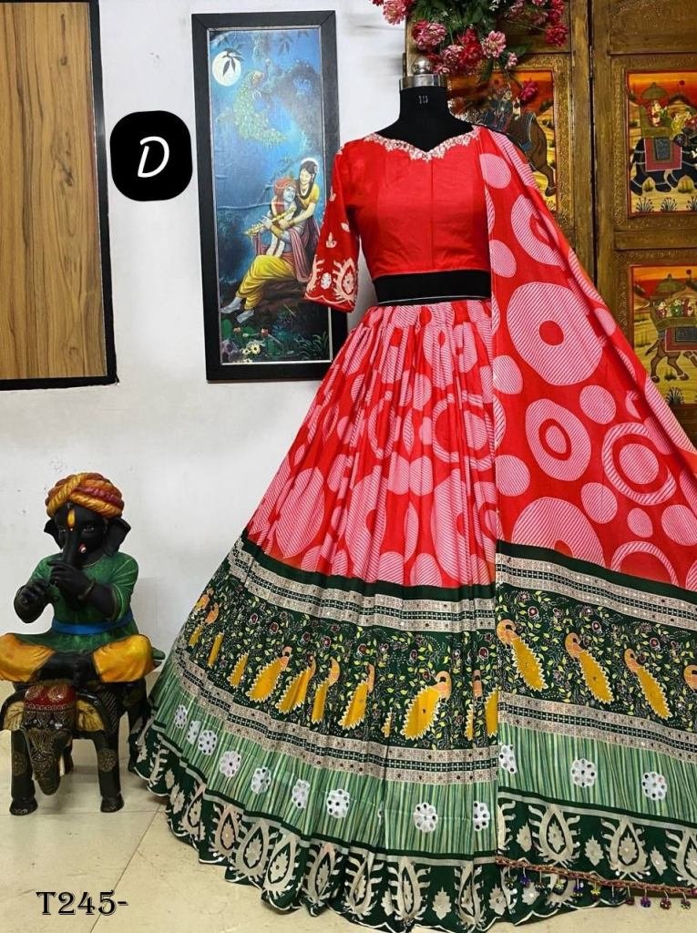 New Red Designer Printed Muslin Cotton Lehenga Choli