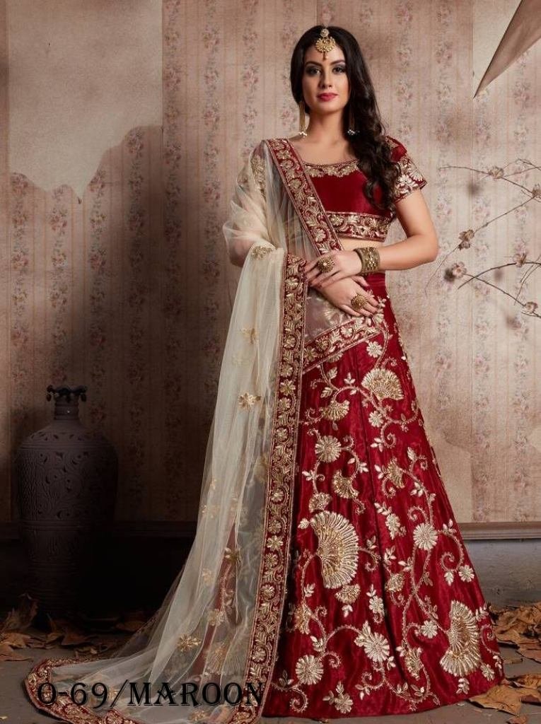 New Velvet Silk Maroon Bridal Lehenga Choli