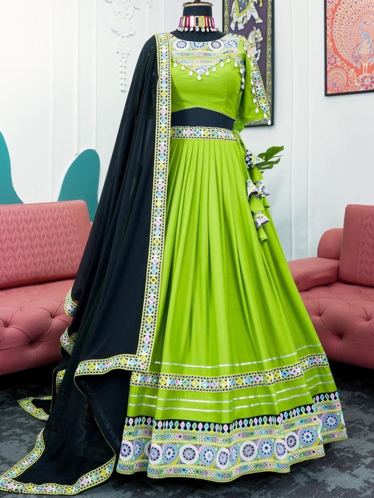 Newly Launch Rayon Fabric Green Chaniya Choli With Dupatta