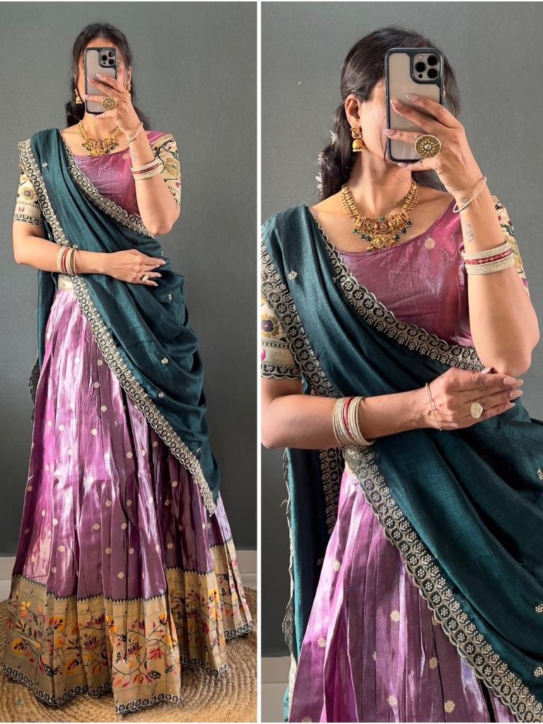 Onion Pink Colour Weaving Zari Work Lehenga Choli With Dupatta