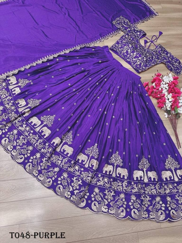 Party Wear Embroidery Chinon Purple Lehenga Choli