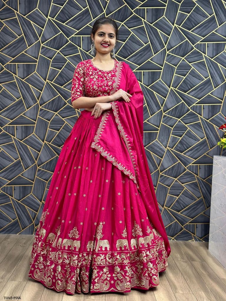Party Wear Embroidery Chinon Pink Lehenga Choli