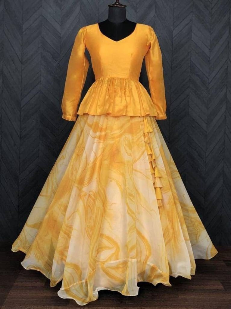 Party Wear Organza Lehenga Skirt With Top
