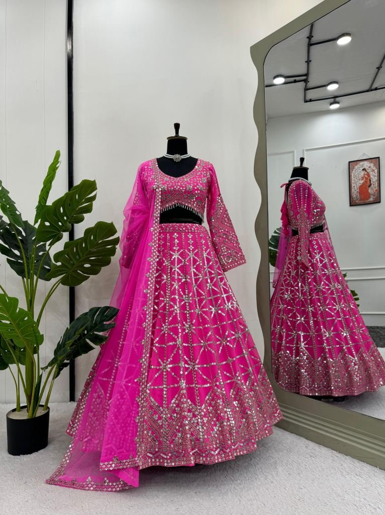 Party Wear Pink Foux Gorgette Lehenga Choli