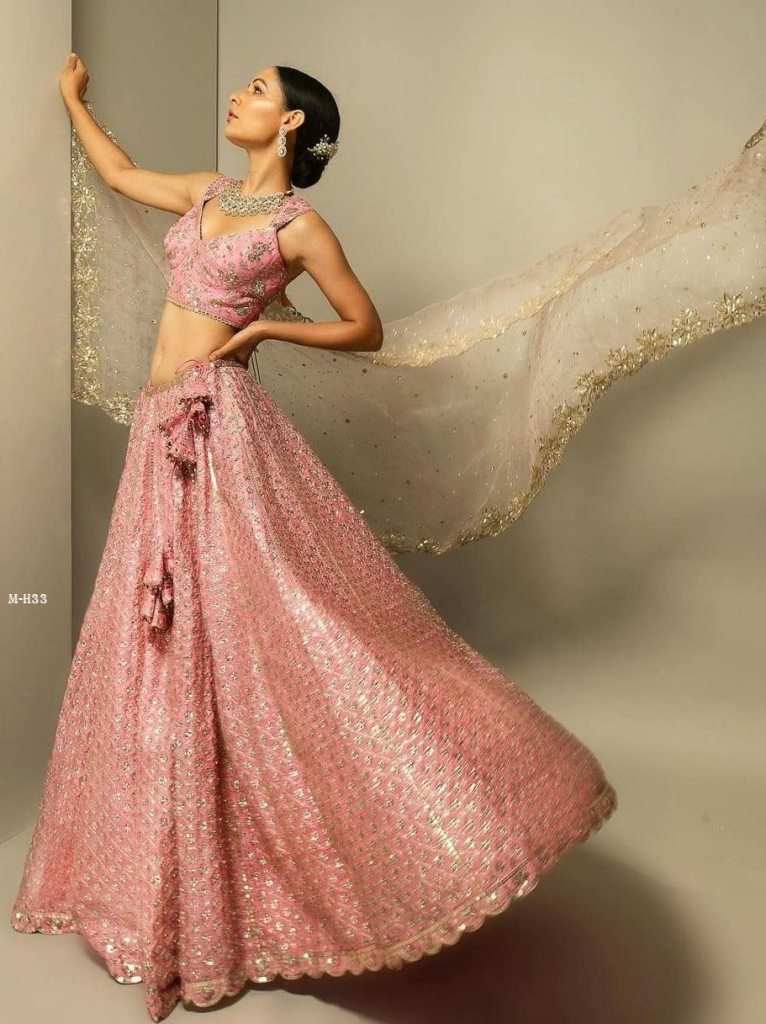 Peach Satin Silk Lehenga Choli With Dori and Sequence Work