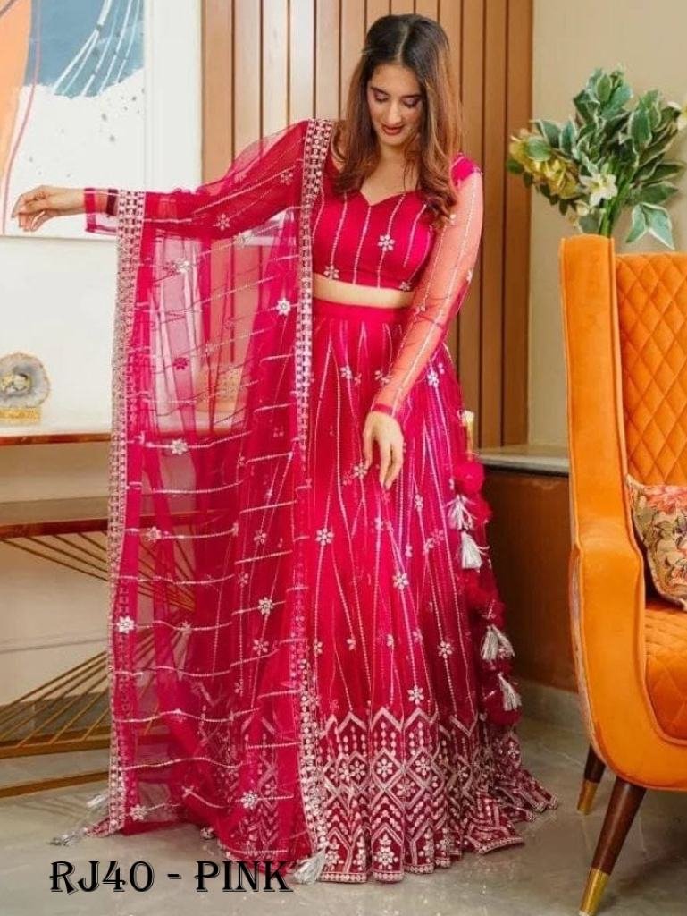 Pink Butterfly Net 9mm Sequence Work Lehenga Choli Dupatta Set