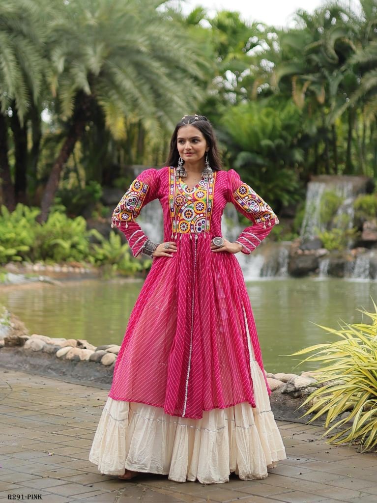 Pink Navratri Collection Kora Cotton Lehenga Choli