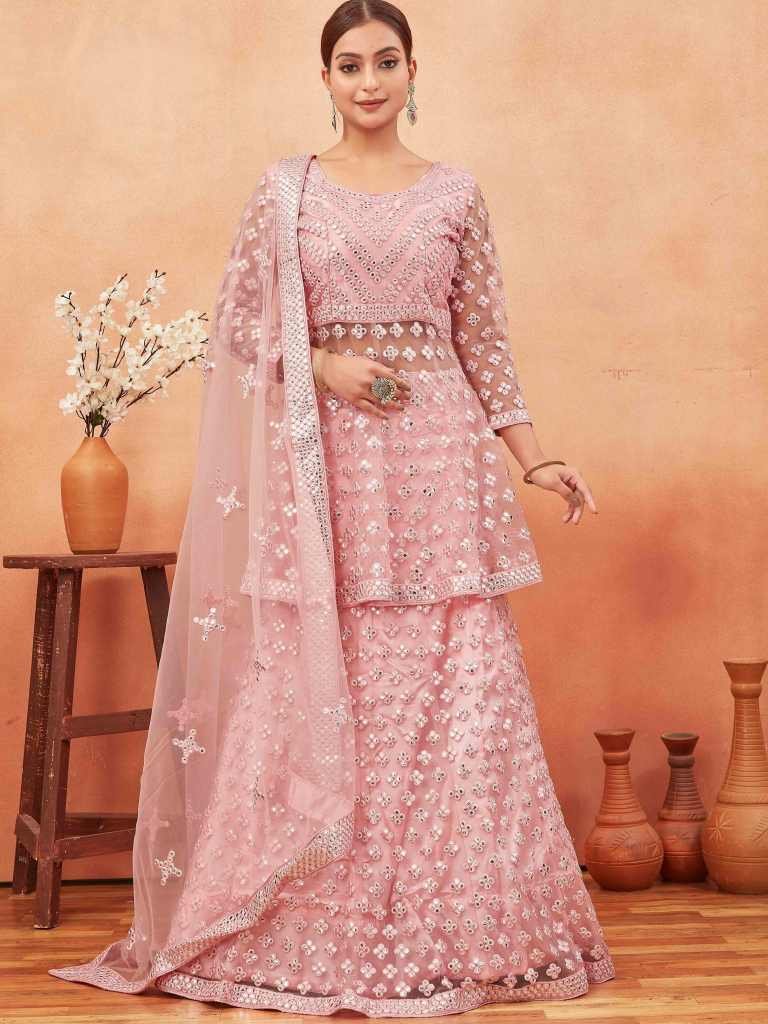 Pink Net Lehenga choli by Fab Funda