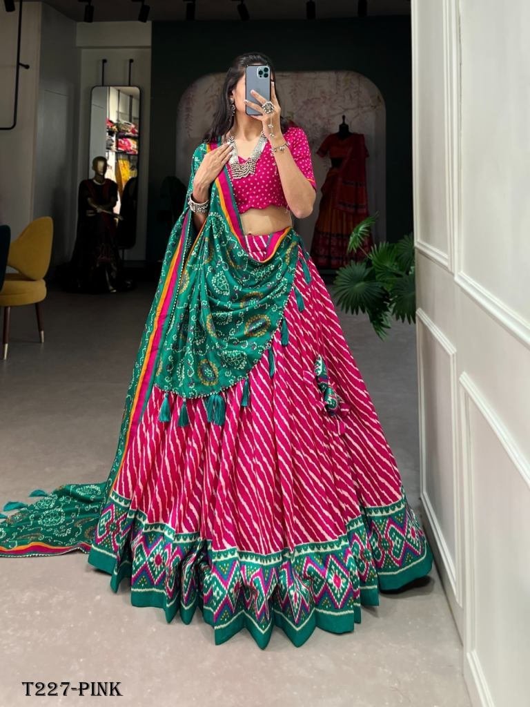Magenta Tussar Silk Lehenga Choli With Patola Print Border