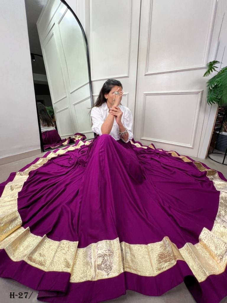 Plain Pure Rayon Purple Ghaghra Enhanced with 6 mtr Skirt Only Skirt
