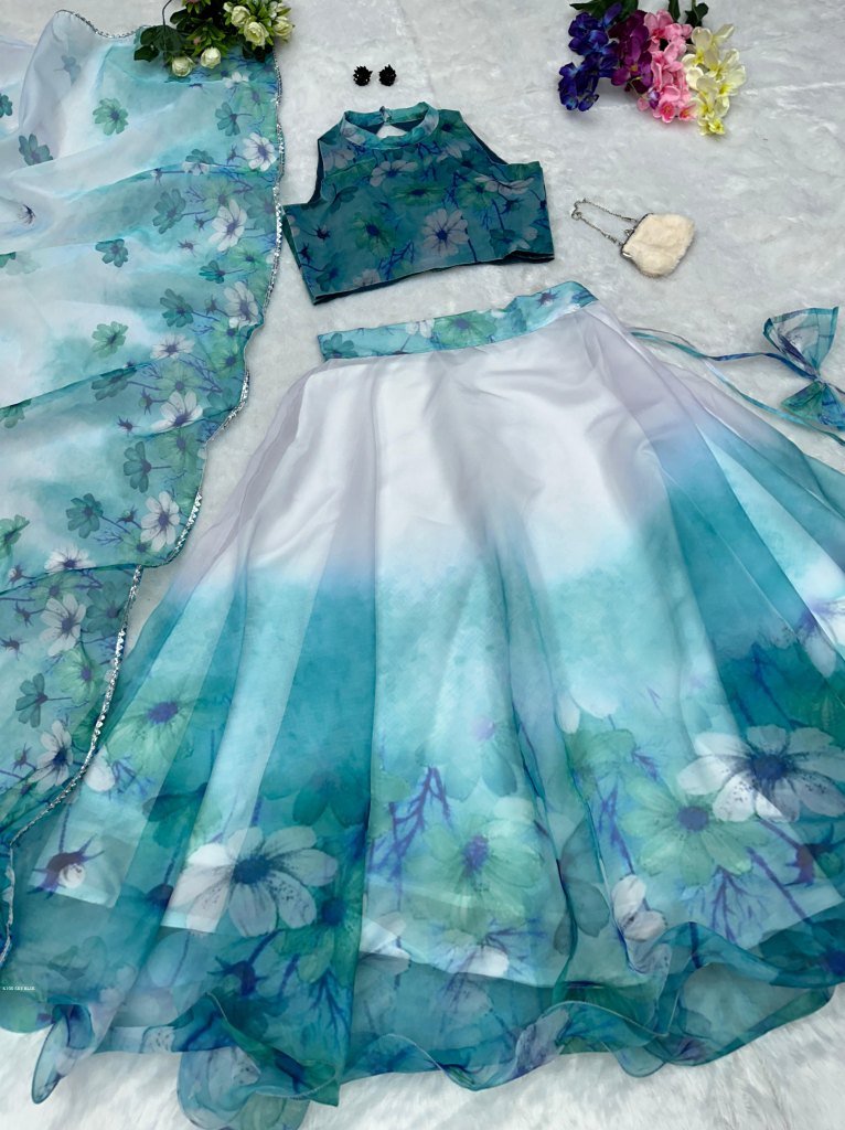 Presenting New Sky Blue Lehenga Set With 8mtr Flair