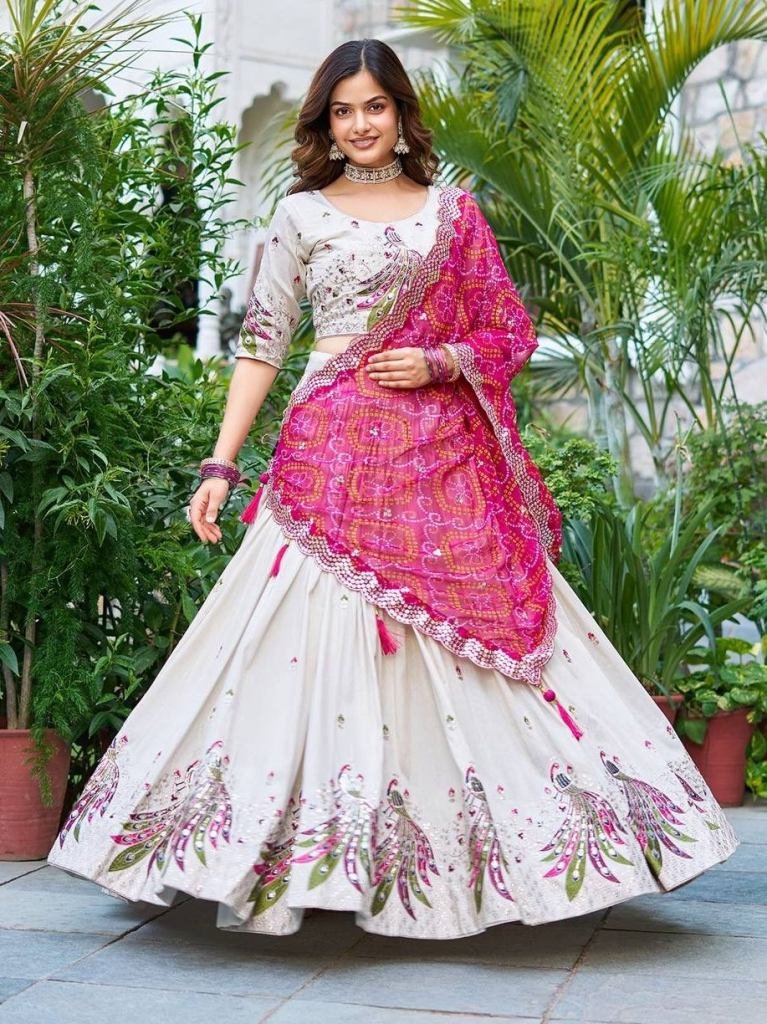 Pure Tissue Silk Embroidery Sequence Work Lehenga Choli