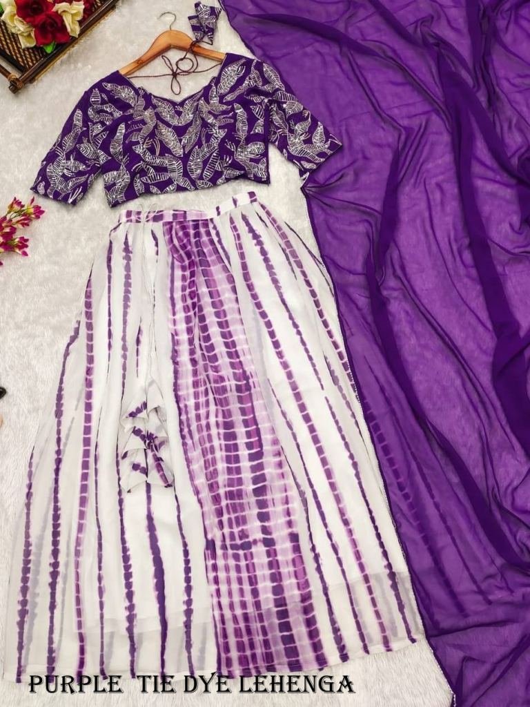 Purple Color Tie Dye Georgette Bridesmaid Lehenga